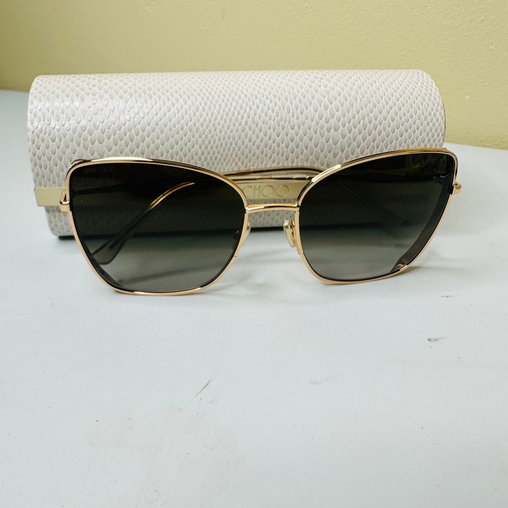 Jimmy Choo Alexis/S Gold Cat Eye Sunglasses Glitter DDBHA 59-18-145 Italy Case